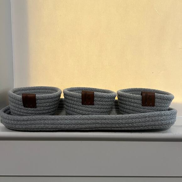 3 Piece Cotton Rope Basket Organization Set in Gray - Picture 1 of 6